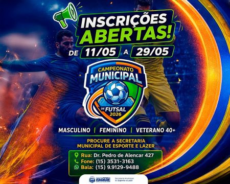 Prefeitura de Itararé abre inscrições para o Campeonato Municipal de Futsal 2026