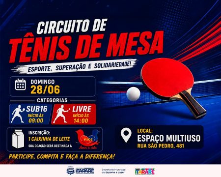 Prefeitura de Itararé promove Circuito de Tênis de Mesa neste domingo (28)