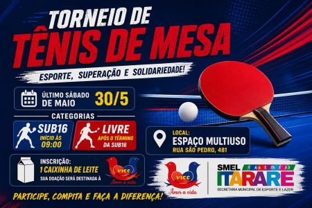 Prefeitura de Itararé promove Torneio de Tênis de Mesa com foco em esporte e solidariedade