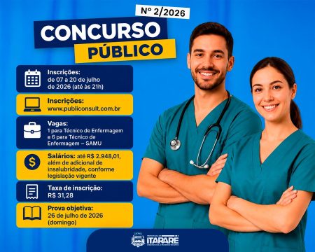 Prefeitura de Itararé abre inscrições para concurso público para Técnico de Enfermagem